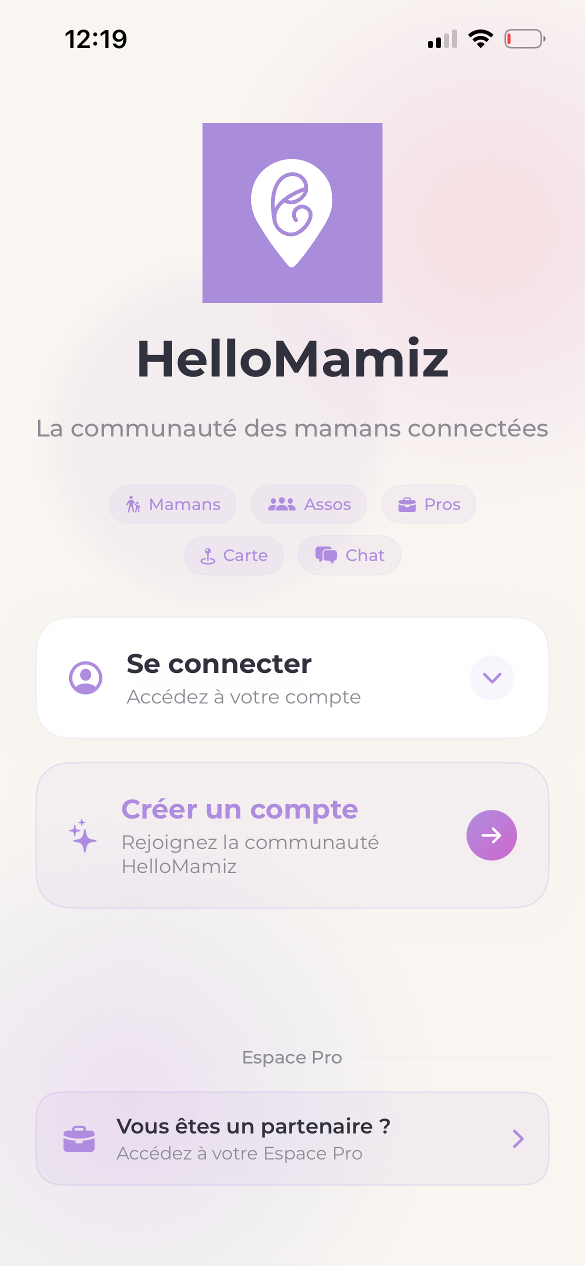 Écran de connexion HelloMamiz